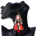 Wholesale Ethnic Earrings Tassel Long Drop Chinese Style Gold Leaf Colorful Boho Holiday Tassel Earrings for Women