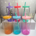 Custom Logo Drinking Glasses Ombre Libby Soda Beer Mugs Sublimation 16oz Colored Glass Can with Plastic Lid and Straw