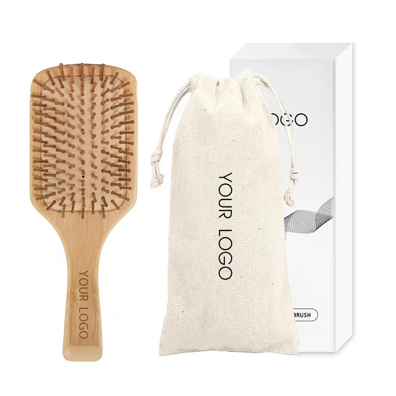 Bamboo Wooden Air Cushion Brush Bamboo Bristle Paddle Hair Brush Detangling Wood Hair Brush