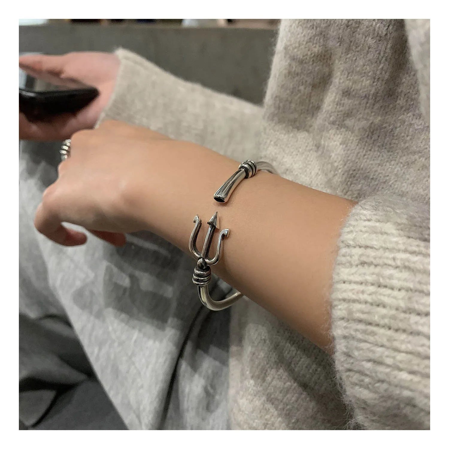 Open Poseidon Trident Bracelet Men's Bangle Unisex Jewelry Greek God Aquarius Good Gift Idea for Her
