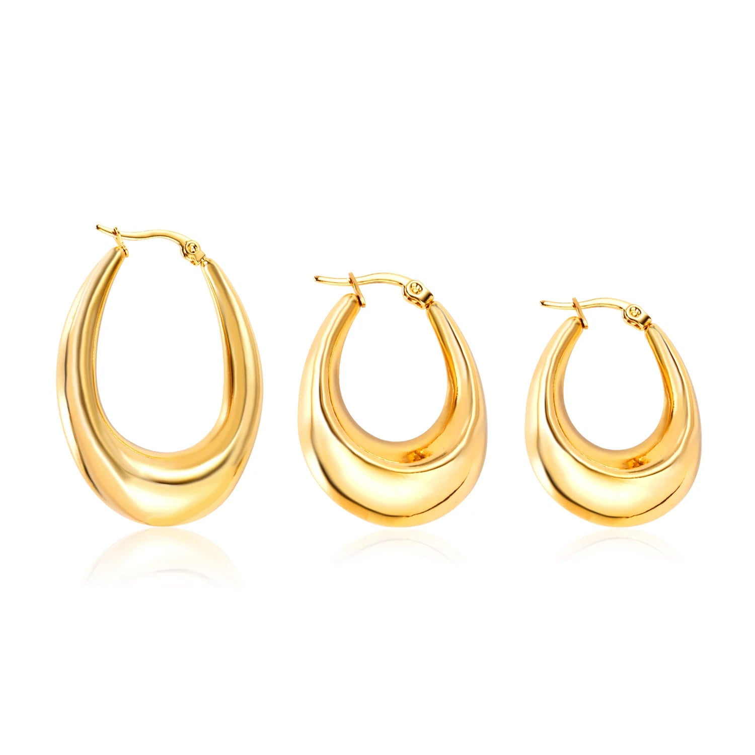 Fashion Jewelry Minimalist Stainless Steel Chunky Circle Stainless Steel Statement 18K Gold Plated Hoop Earrings for Girls Women