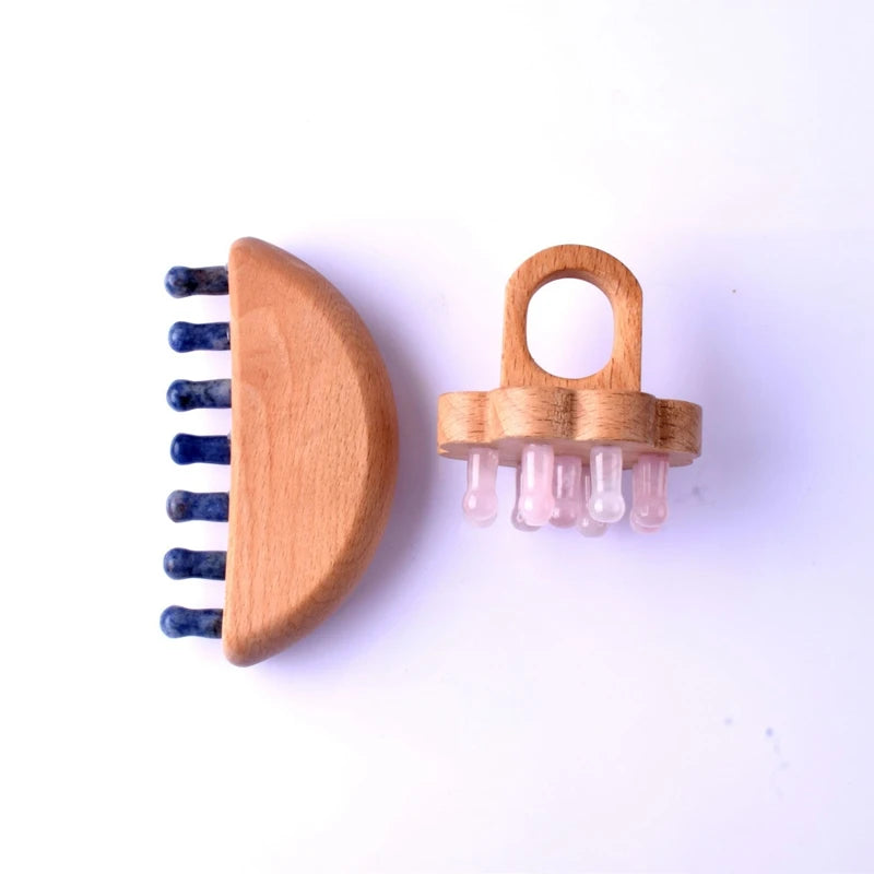 DIY Natural Xiuyan Guasha Massage Comb Wide Tooth Green Guasha Scraping Scalp Jade Comb For Head Caring