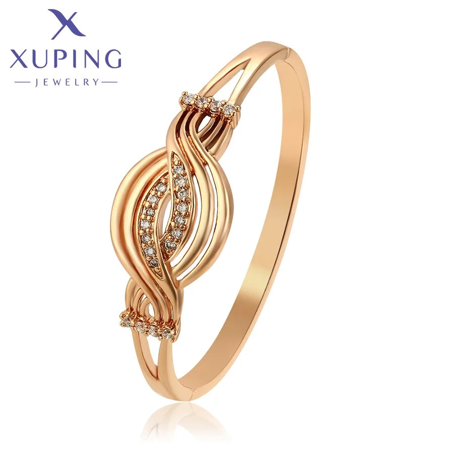 50340 Xuping Jewelry Rose Gold Plated Fashion Elegant Wave Crossing  Luxurious Women Bangle