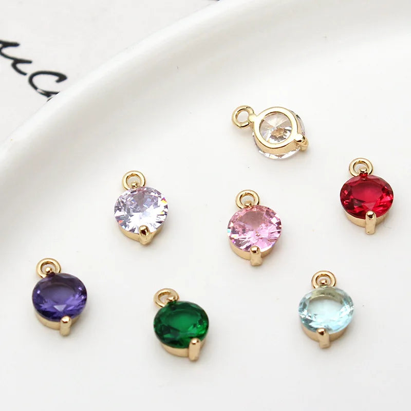 6mm Tiny Brass Gold CZ Colored Zircon Round Charm Pendant Wholesale for Jewelry Making Supplies