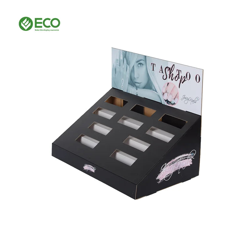 ECO Brand Custom Cardboard Cosmetic Counter Nail Polish Display Stand with CMYK Printing and Glossy/Matte Finish