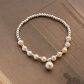 100% Real 925 Sterling Silver Handmade Pearl Ball Beaded Bracelet for Women Jewelry