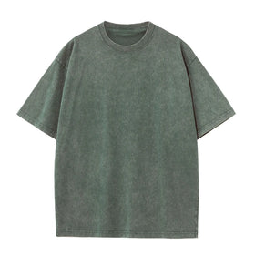 High Quality Cotton 230G Heavy Washed Solid Color T-Shirt Plus Size Retro Men's Short Sleeve Oversize Tshirt