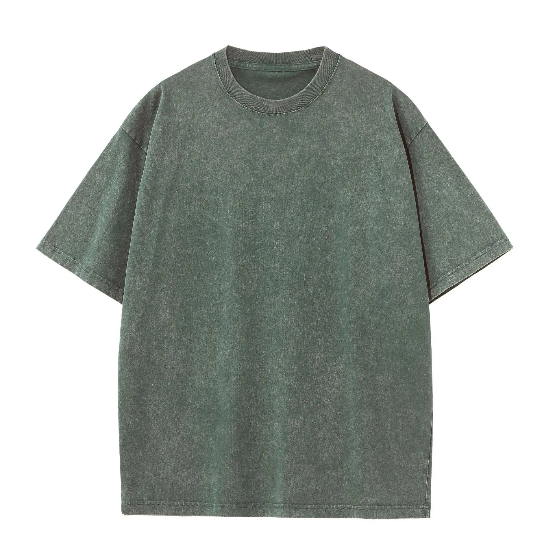 High Quality Cotton 230G Heavy Washed Solid Color T-Shirt Plus Size Retro Men's Short Sleeve Oversize Tshirt