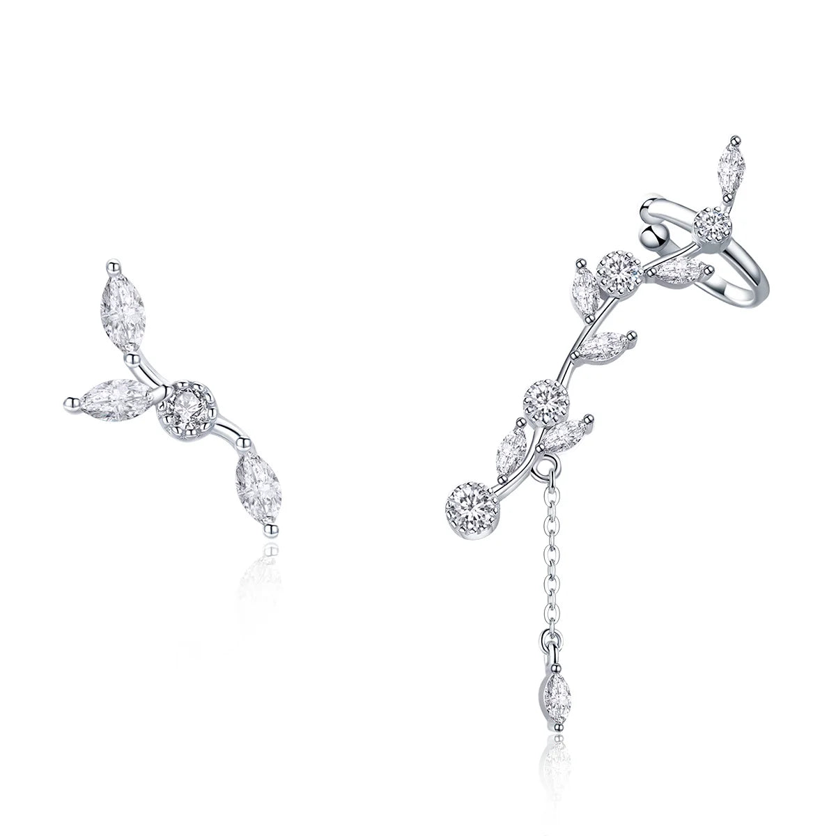 925 Sterling Silver Plum Blossom Stud Earrings with Clear CZ and Zircon Party Jewelry for Women Engagement Occasion-SCE429