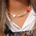 Fashion Jewelry Resin  Acrylic Y2K Cute Imitation Pearl Colorful Heart Bead Pendant Necklace for Women Girls