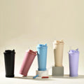 Minimalist Double-Layer Vacuum Stainless Steel Straw Cup Ceramic Liner Handle Absorb Bounce Thermos Cup for Hot Cold Drinks