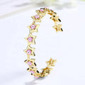Clever Design Pink Eye Star Hollow Out Fine Fashion Cool Adjustable Customize 18K Gold Plated Bracelet