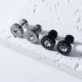 Wholesale Stainless Steel Letter Earrings Jewelry Round Shell Water Diamond Titanium Steel Earrings for Women Men