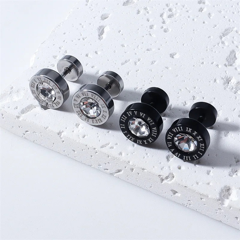 Wholesale Stainless Steel Letter Earrings Jewelry Round Shell Water Diamond Titanium Steel Earrings for Women Men