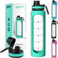 Promotional Business Gifts Small Mouth Glass Water Bottle With Lid Sport Bottle Gym Time Marker Glass Bottle With Silicone