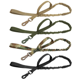 Large Breed Dog Retractable Shock Absorbing Tactical Leash-Anti-pull Dual Handle Nylon Reflective Ribbon Escape Proof Design
