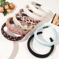 QIYUE Small Fragrance Printing of Flowers Headbands Female High Cranium Top Wide Edge Face Wash Headbands