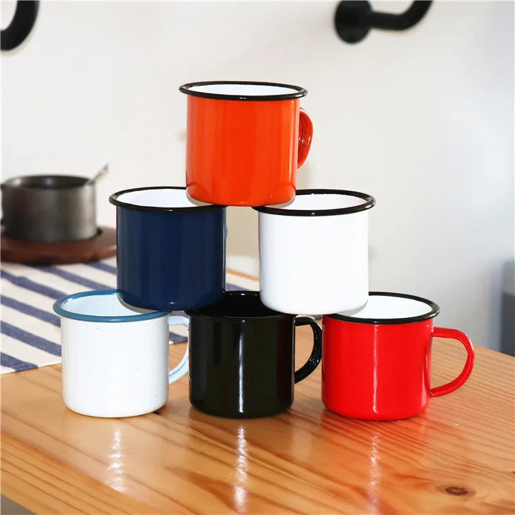 Wholesales 12oz Custom logo Reusable Metal Steel  Enamel Mugs Camping Sublimation Blank Coffee Tea Cup Mug with Handle