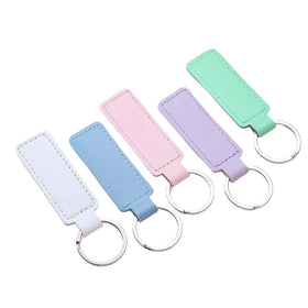 Car Keychain Metal Engraved Car Leather Keychain Custom logo Rectangle Shape PU Key Chain Strap Genuine Blank Leather Keychain