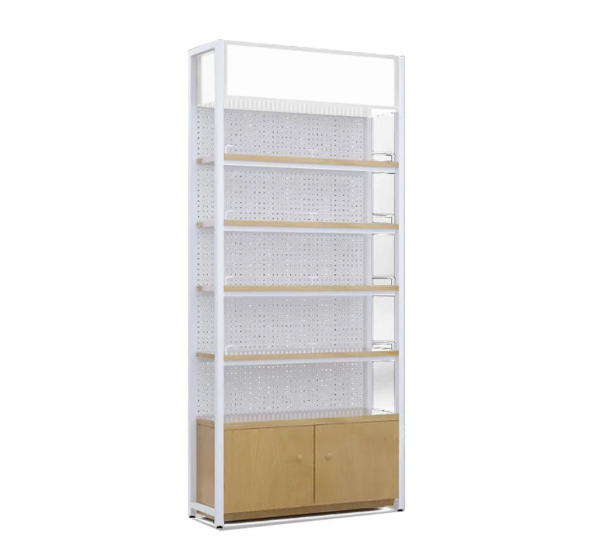 Customized American Style Supermarket Shelves Light Duty Single Double Multi-Layer Design with White Metal Display Stand