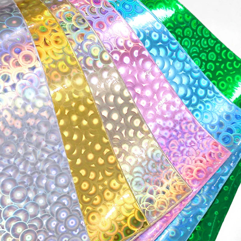 Iridescence Ring Faint Solid Color Holography Laser Faux Leather Sheets for Bow