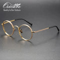 High Quality Eyewear Stock Round Metal Clear Vintage Eyeglasses Male Carving Handmade Titanium Eye Glasses Optical Frame for Men