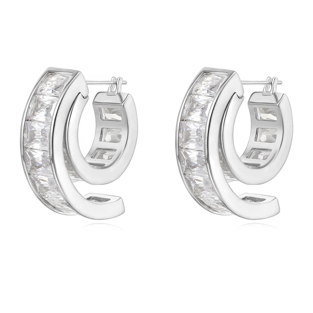 Unique Fashion Brass Electroplated Platinum Shiny Zircon Spiral Earrings for Women Jewelry Customized