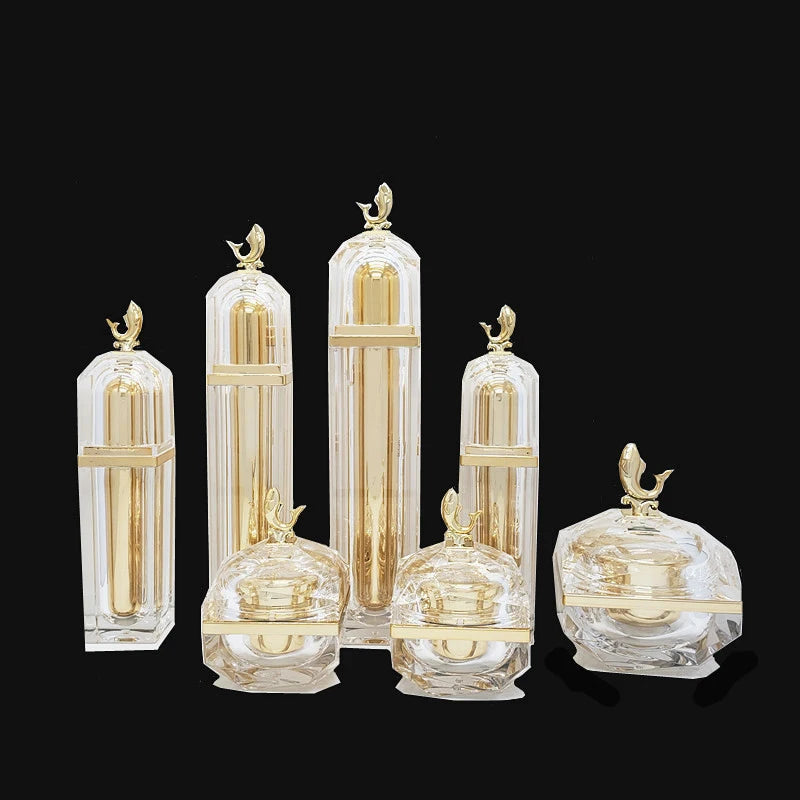 30g 50g Empty New Design Gold Luxury in Stock Acrylic Cream Jar 40ml 100ml Ready to Ship Fancy Bottles for Serum and Lotion