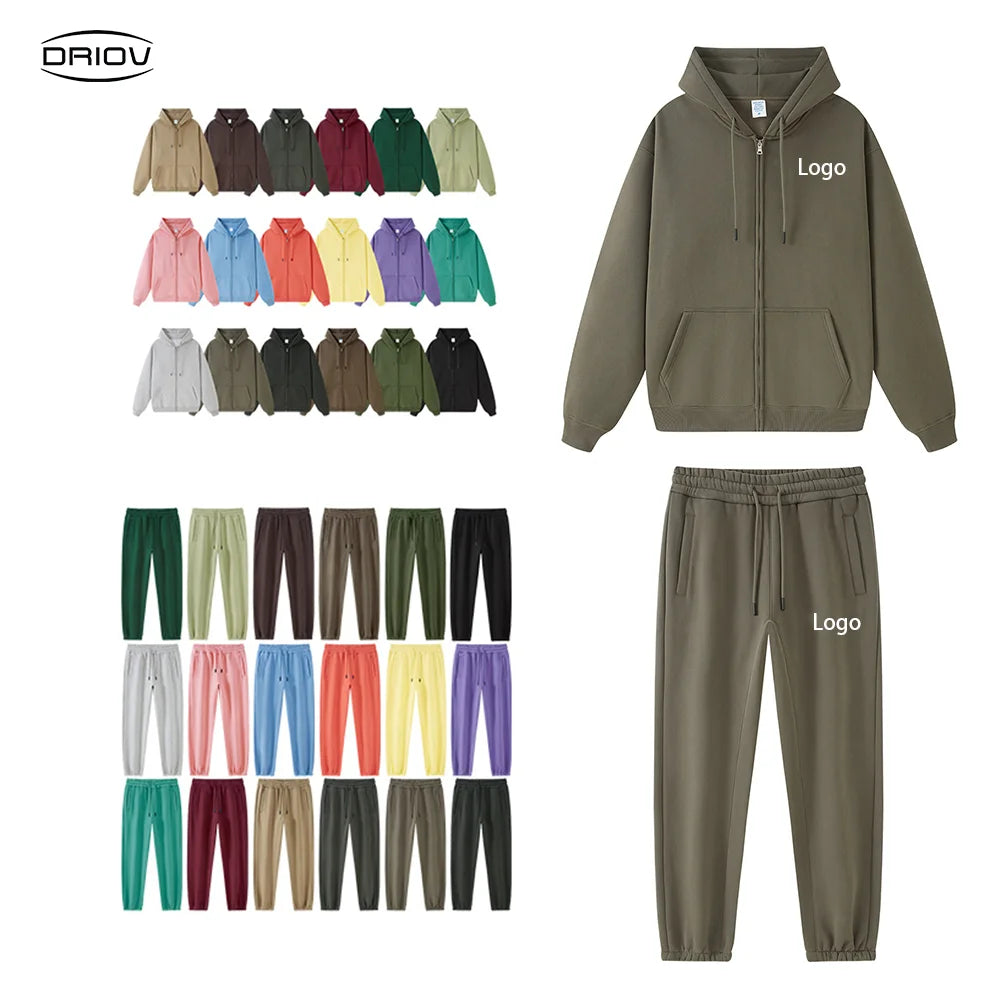 Custom 350g Printed Fleece Casual Zip Hoodies Jogger Suits Sweatpants and Hoodie Set Men Winter Tracksuits