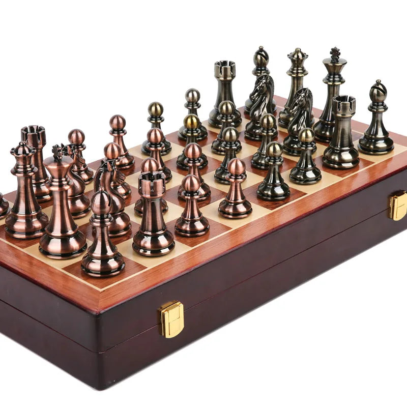 Factory Price 52CM Metal Chess Set Luxury International Chess Board Games Big Folding Wooden Chessboard Travel Table Game