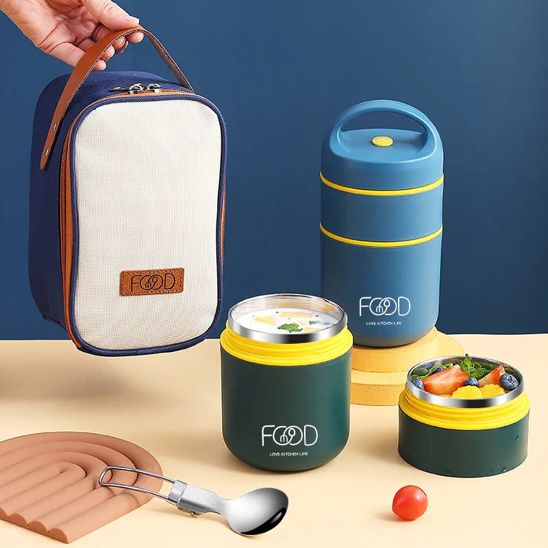 Stainless Steel Food Storage Box 2 Tier Airtight Snack Box with Lid Leakproof Metal Food Container Lunch Box