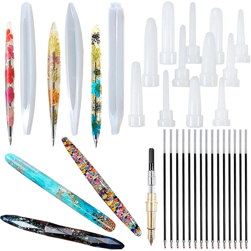 4pcs/set Handmade Transparent Brass Pen Holder Resin Casting Mold for UV Resin Epoxy DIY Jewelry Making Personalized Cake Tools