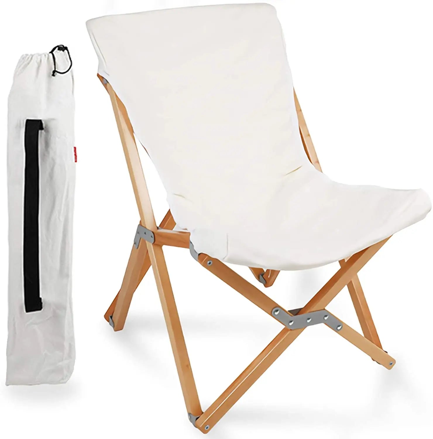 WOQI Lightweight Portable Foldable Wooden Recliner Chair with Canvas for Outdoor Camping & Hiking