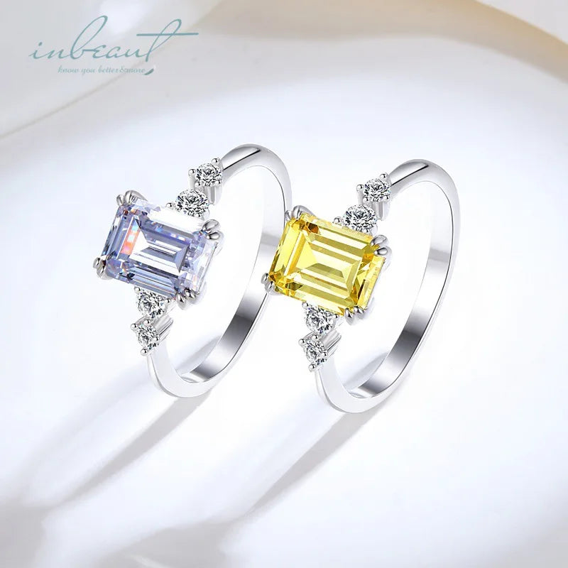 Original 925 Silver 2 Carat Brilliant Emerald Cut D Color Moissanite Ring with Slide Stones Test Gemstone Jewelry