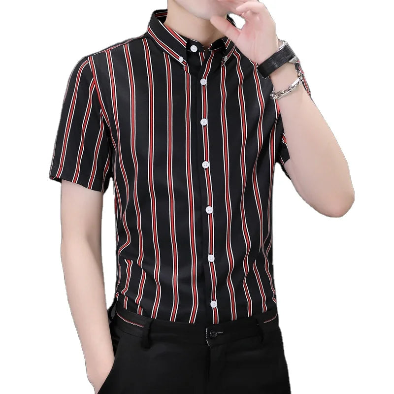 2022 Summer Men's Casual Vertical bar Shirt Supports Customization