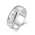 QX Wide Band Fine Jewelry Silver Rings 925 Sterling Silver Sun Moon Star Design Wedding Engagement Ring for Women Men