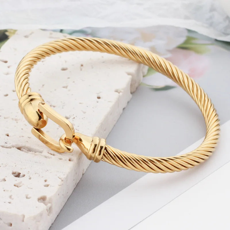 Stainless Steel Twisted Cable Bracelet Unisex Horseshoe Buckle U-shaped Head Jewelry Couple CENDA Hiphop Anniversary