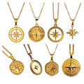 Hot Style 20mm Compass Pendant Cuban Chain 316l Stainless Steel PVD 18k Gold Plated Travel Jewelry North Star Compass Necklace