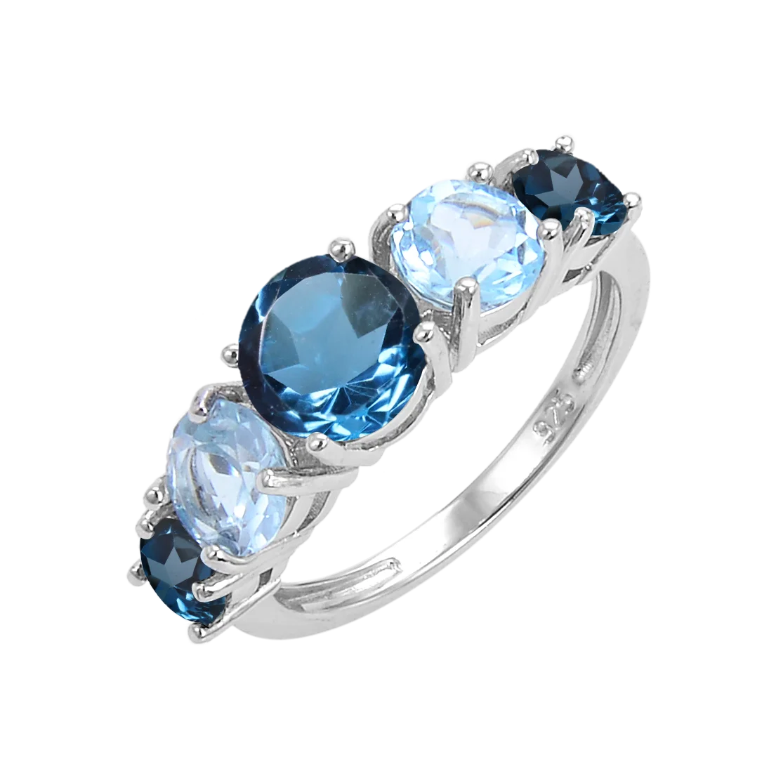 Abiding New Arrivals Luxury 925 Sterling Silver Ring Multi Gemstone London Blue Topaz Band Rings for Women