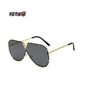 Kenbo Eyewear 2020 White Metal One-Piece Sunglasses Men's Fashion UV400 Oversized Designer V-Shape Shades Women's Sun Glasses