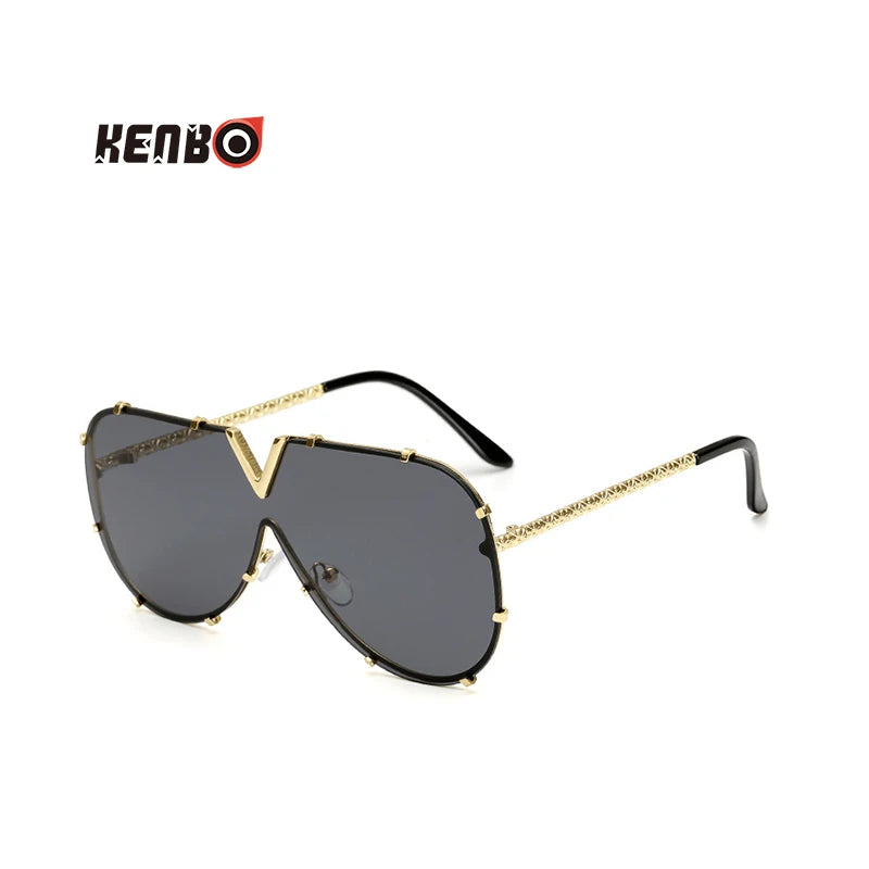 Kenbo Eyewear 2020 White Metal One-Piece Sunglasses Men's Fashion UV400 Oversized Designer V-Shape Shades Women's Sun Glasses