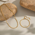 Trendy Minimalist 18K Gold Plated Stainless Steel Waterproof Basic Chain Necklace Bracelet Jewelry Set