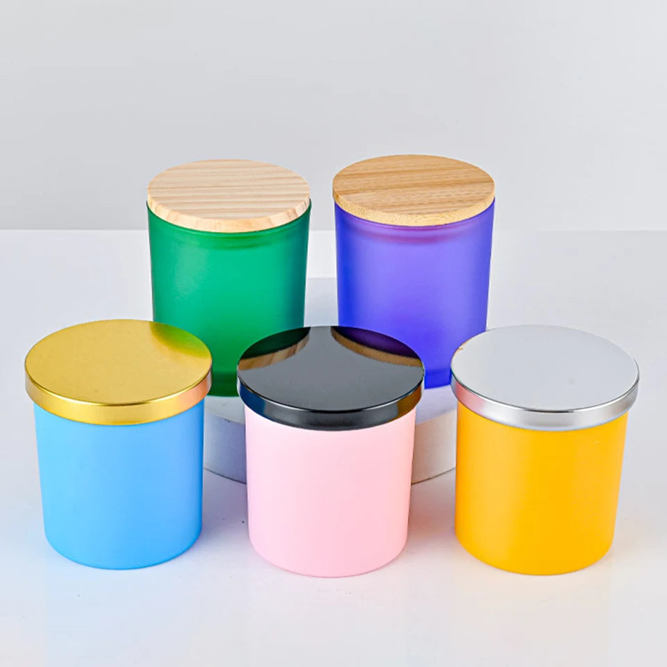 Custom Logo Luxury 8OZ 10OZ 14 oz Container White Thick Empty Frosted Glass Candle Jars With Lid