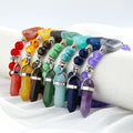 New Retro Bohemian 8mm Colorful Natural Stone Beaded Elastic Bracelet Triangle Hexagonal Pendant 7 Chakra 7pcs Bracelet Set