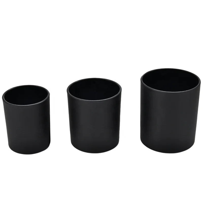 HONGYU 16oz Matte Black Bottom Glass Candle Jar Metal Lids Custom Logo Wholesale Cylinder Type Vessels Home Decoration Christmas