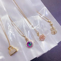 Mixed Wholesale Light Luxury Multi Designs Fashion Super Flash Zircon Pearl Four-Leaf Clover Flower Butterfly Pendant Necklace