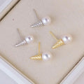 E2283 7-8mm DIY Natural Freshwater Pearl Charm Earrings Mounting Accessory 925 Sterling Silver Gold Plated  Jewelry for Women
