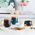 300ml/400ml Ceramic Coffee Mug Marbling Household Water Cup Breakfast Cup Creative Milk Coffee Mugs With Wood Lid Spoon