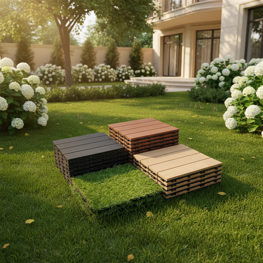 2026 Popular Design European Interlocking DIY Paving Waterproof Eco-Friendly Wood Grain Square Outdoor WPC Patio Flooring MegaBDM