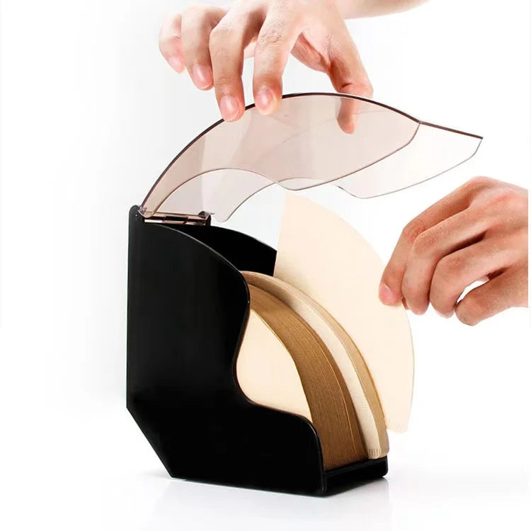 Coffee Accessories Wooden Hand Drip Barista Tools Acrylic Coffee Filter Storage With Dustproof Cover